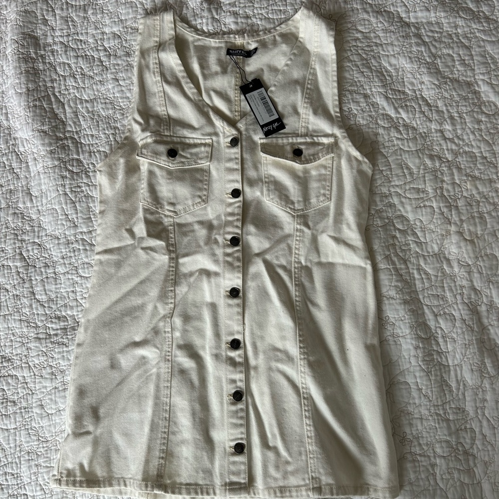 Nast Gal new with tags white denim overall dress
